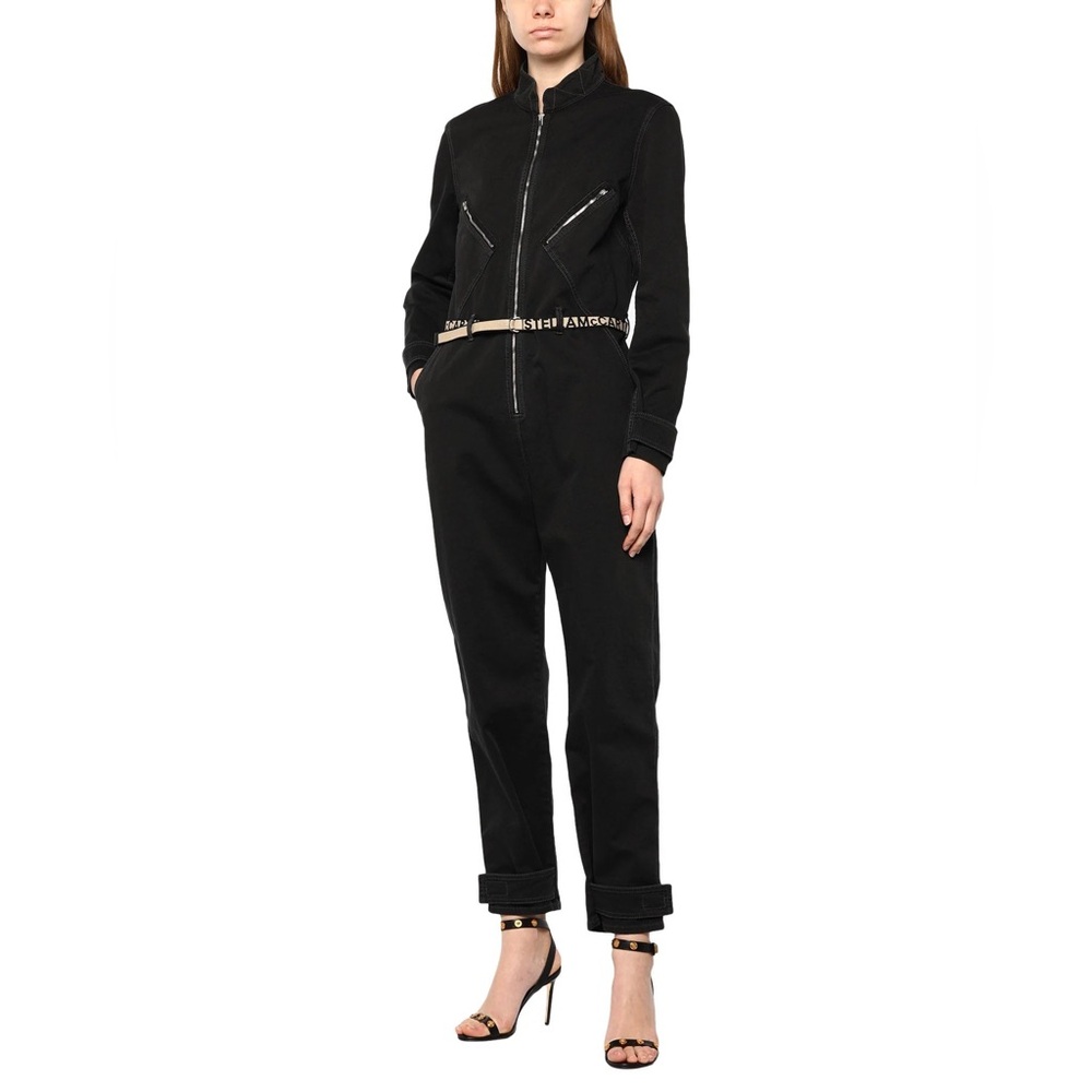 STELLA MCCARTNEY Logo-jacquard belt denim jumpsuit - Size M